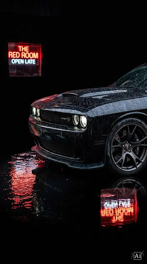 Front part of dark black hellcat car.