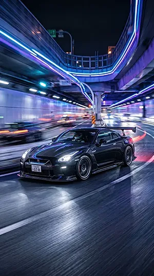 A car is in the neon jdm highway.