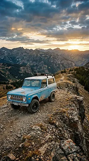 A vintage bronco car off road.