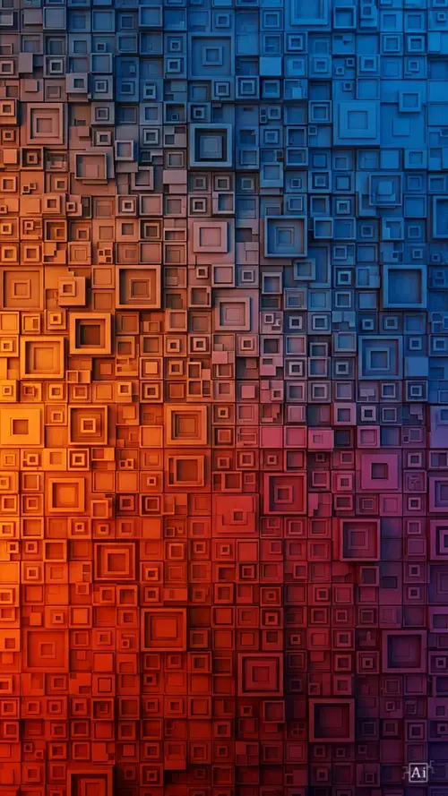Orange and blue gradient 3d cubic block pattern with architectural depth