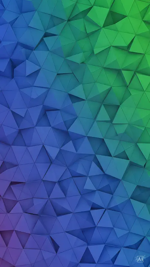 Oceanic blue to green gradient 3d geometric polygon pattern with realistic shadows