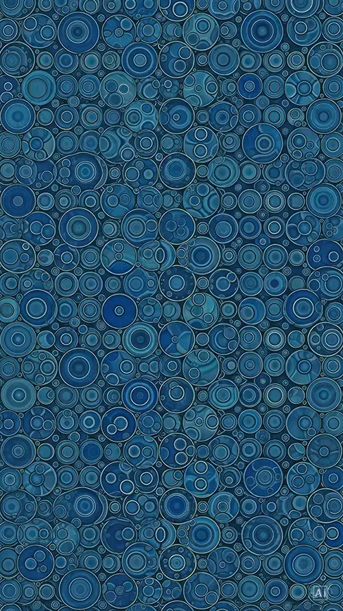 Seamless aesthetic abstract blue circle pattern wallpaper in calming teal and navy tones