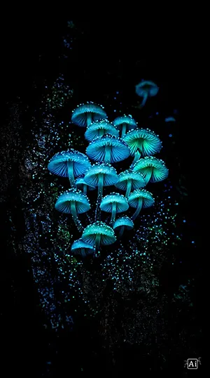 displaying the nature-inspired bioluminescent fungi amoled wallpaper 4k.