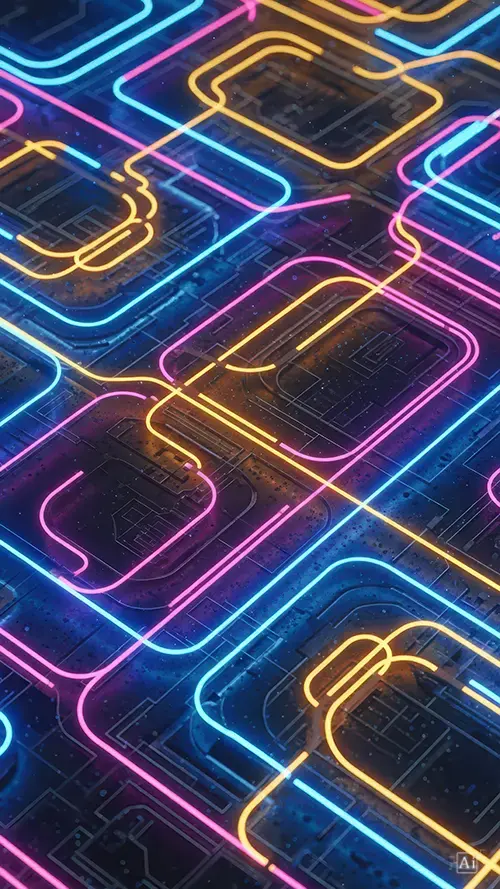 3D high tech glowing neon grid pattern creating a depth illusion for amoled screens