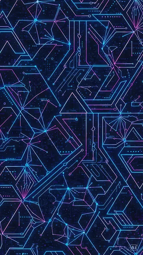 Futuristic neon cyber circuit pattern optimized for true black AMOLED dark mode wallpaper.