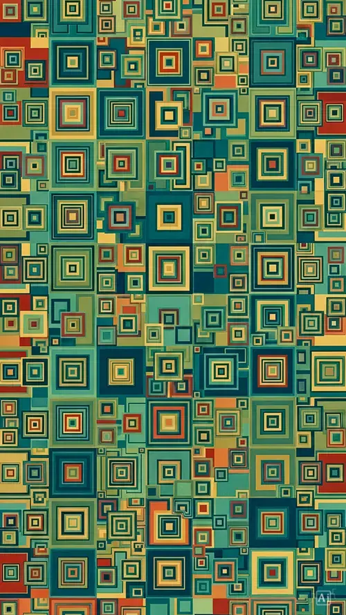 Vintage 70s inspired retro square tile pattern background in warm earth tones.