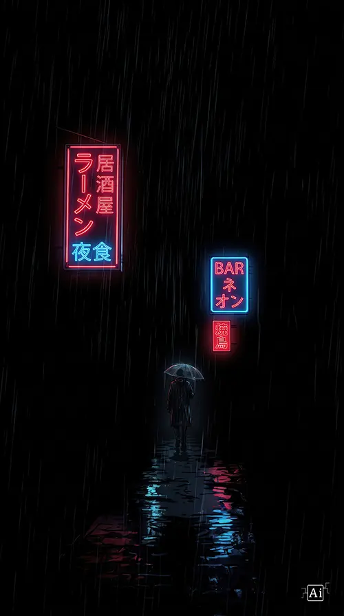 Small preview of a Tokyo alleyway amoled wallpaper 4k with neon light reflections.